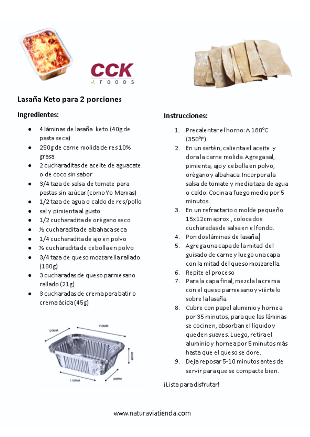 Keto Pasta - Lasaña 2 Bolsas de 40g c/u en caja Nuevo Producto