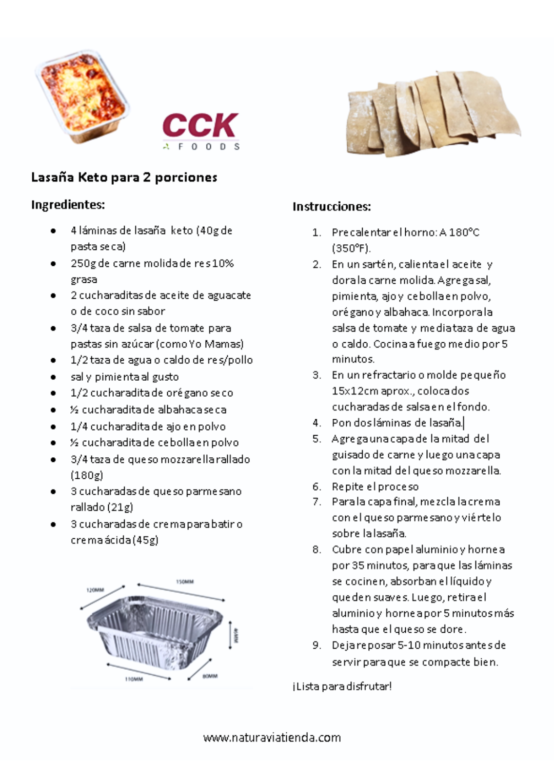 Keto Pasta - Lasaña 2 Bolsas de 40g c/u en caja Nuevo Producto