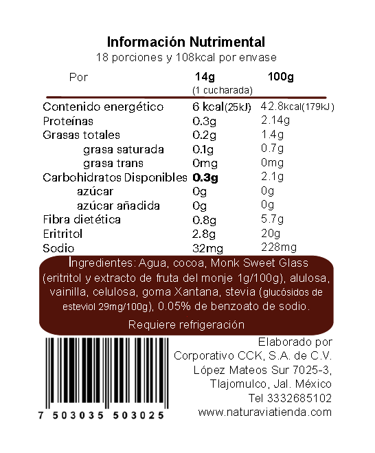 Jarabe de Chocolate Keto - Sin azúcar